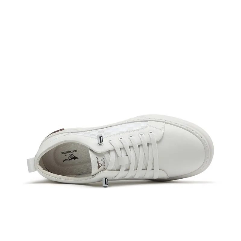 SEPTWOLVES Breathable Height Increasing Abrasion Resistant Low Top Skateboard Shoes Men's White-1