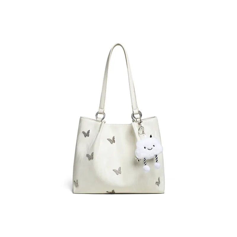 COMELY Cow Leather Tote Bag, Shopping Bag, Handbag, Shoulder Bag, Laptop Bag Regular Women's Ecru-2