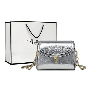 MILLIE'S Cow Leather Shoulder Bag, Crossbody Bag, Small Square Bag Regular Women's Silver