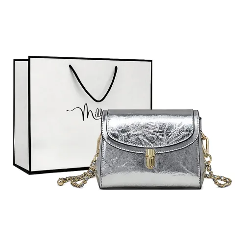 MILLIE'S Cow Leather Shoulder Bag, Crossbody Bag, Small Square Bag Regular Women's Silver