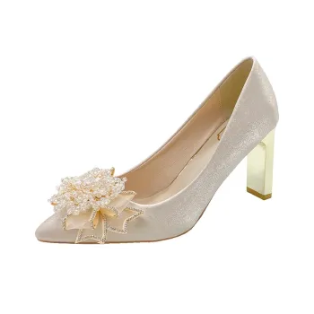 Alxnan Chunky Heel High Heels Women's Ecru