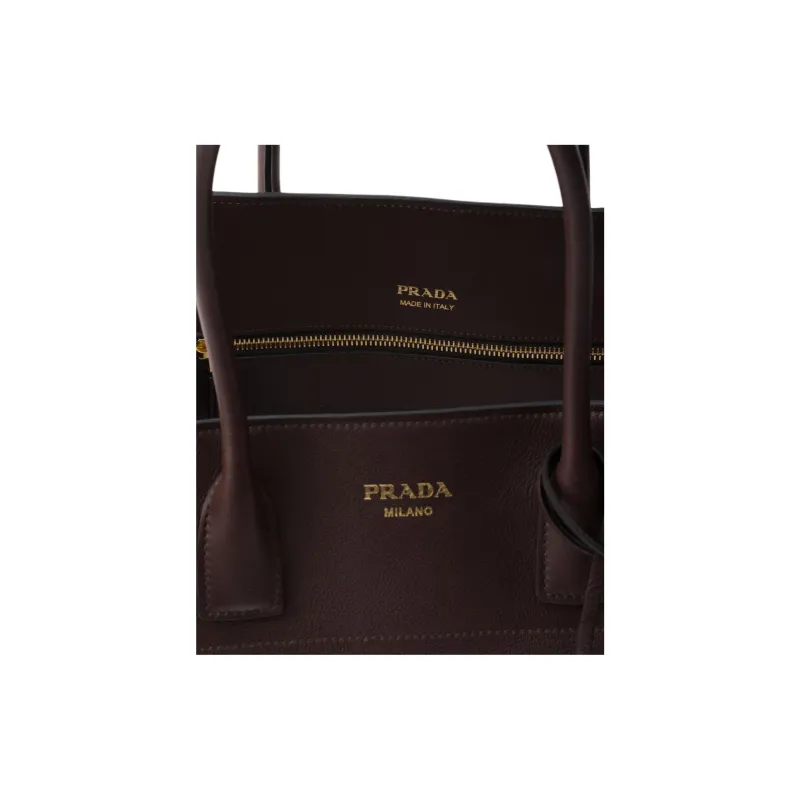 PRADA Calfskin Tote Bag, Shopping Bag, Handbag Tubas Unisex Dark Brown-3