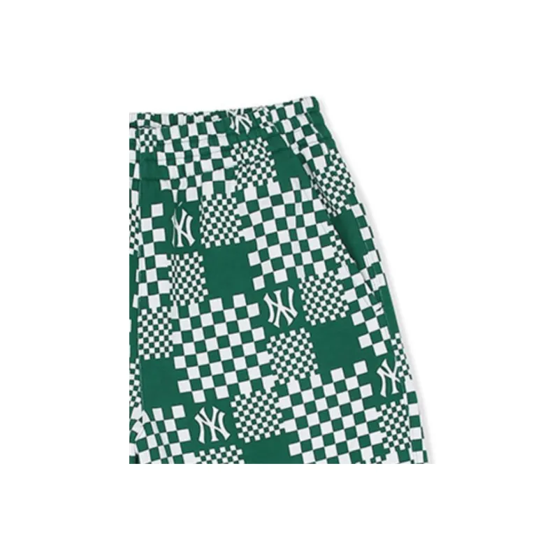 MLB Checkerboard New York Yankees Casual Shorts Unisex Hemp Green-4