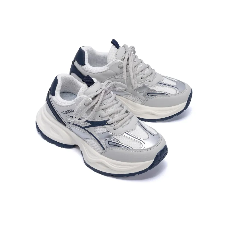 HUANQIU Abrasion Resistant, Breathable, Lightweight Low Top Chunky Sneakers Women's Gray Blue-3