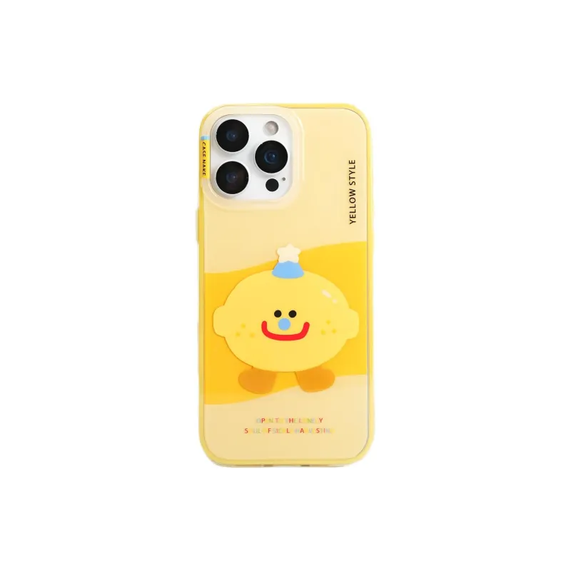 Sopi Acrylic Material Yellow Lemon Figure Stand Phone Cases Compatible With IPhone 16/15 Pro Max/Apple 13/14 Pro/Max-4