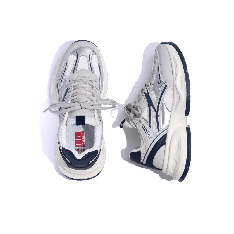 HUANQIU Abrasion Resistant, Breathable, Lightweight Low Top Chunky Sneakers Women's Gray Blue-5