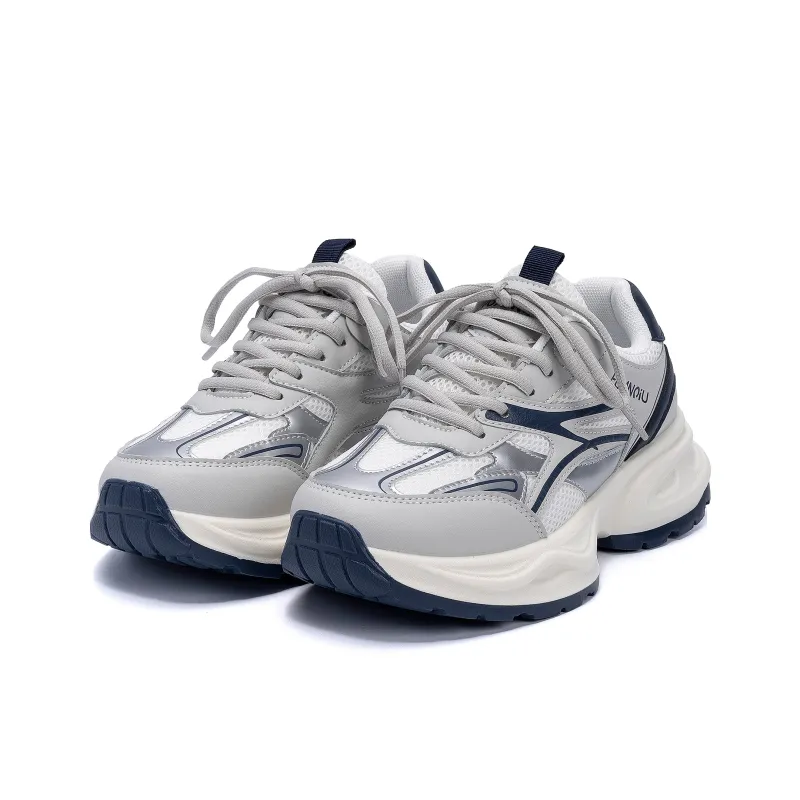 HUANQIU Abrasion Resistant, Breathable, Lightweight Low Top Chunky Sneakers Women's Gray Blue-4