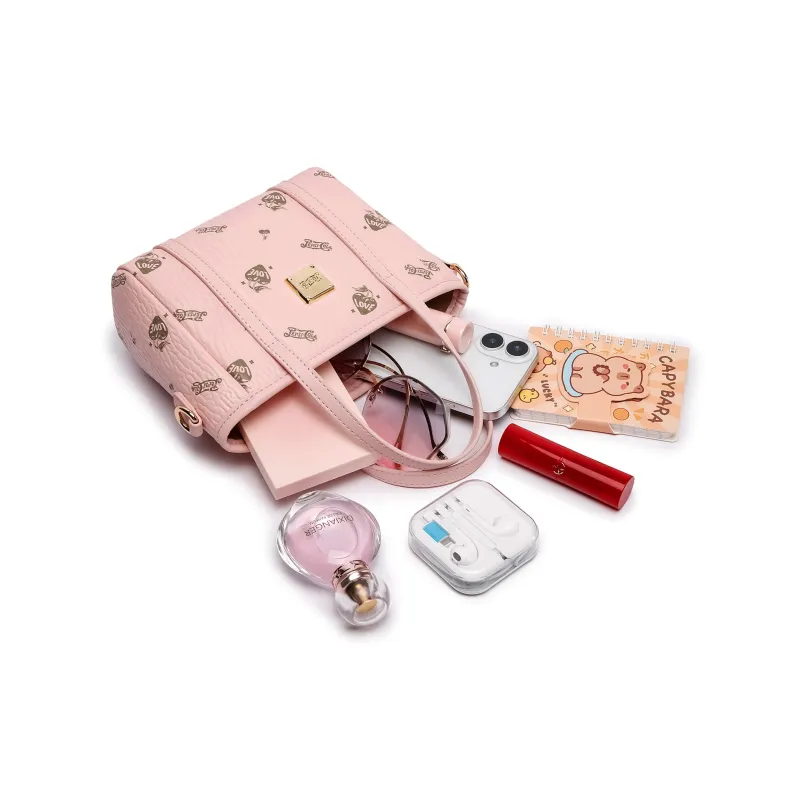 Pepsi PU Shoulder Bag, Crossbody Bag, Handbag Mini Women's Light Mist Pink/Cognac-3