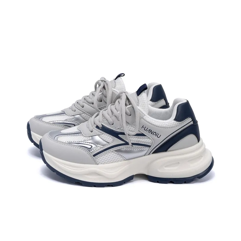 HUANQIU Abrasion Resistant, Breathable, Lightweight Low Top Chunky Sneakers Women's Gray Blue-1