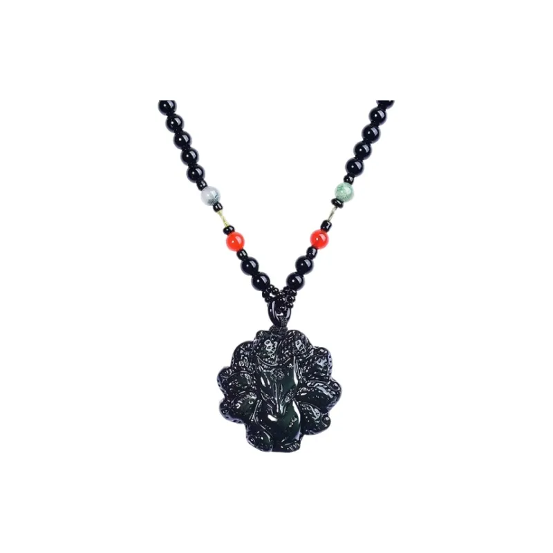Xiao Tian Natural Obsidian Necklaces Unisex-0
