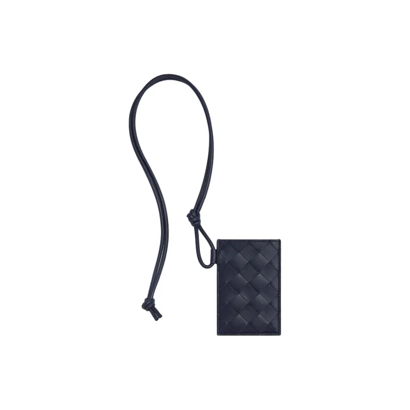 Bottega Veneta Intrecciato Calfskin Badge Card Holder Men's Dark Blue & Cypress-0