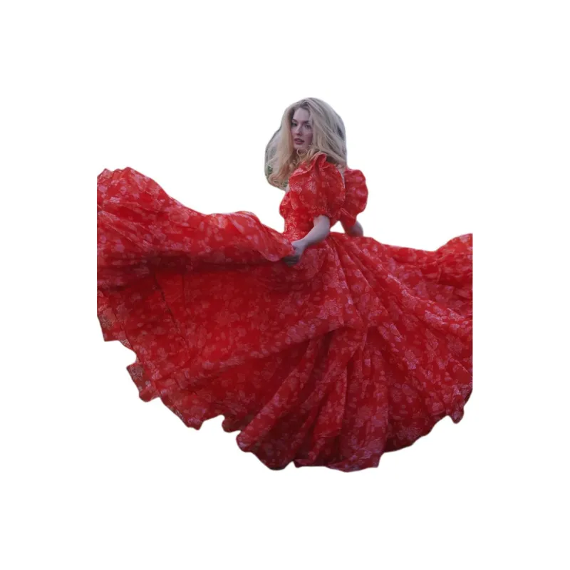 Selkie Collection SS25 Short Sleeved Dresses Women's Red Background With Rose Print-7
