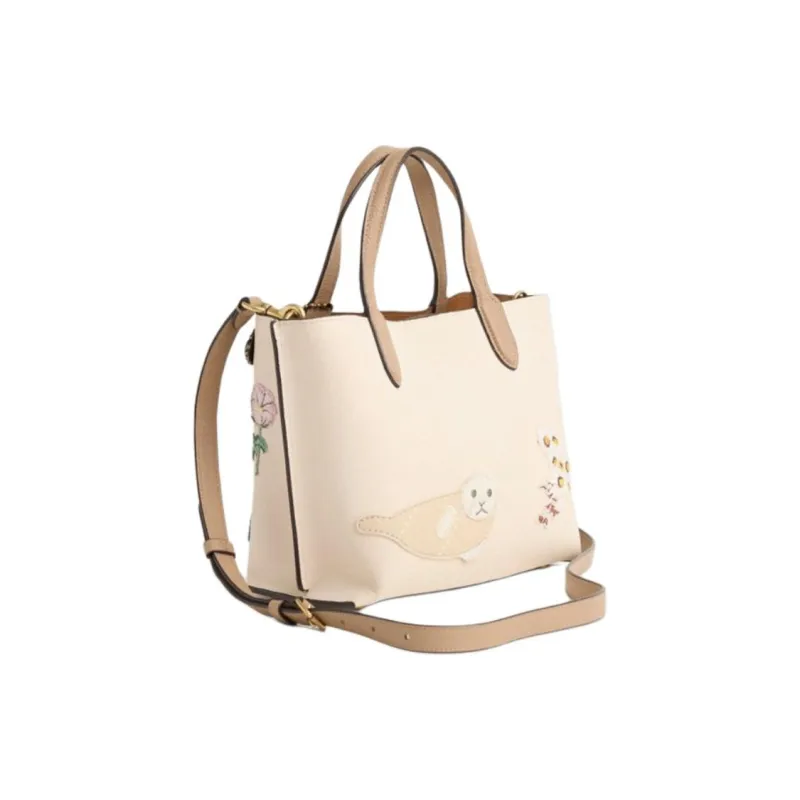 COACH Willow Pebbled Leather Tote Bag, Shopping Bag, Shoulder Bag, Crossbody Bag, Handbag Medium Size Women's Beige-1