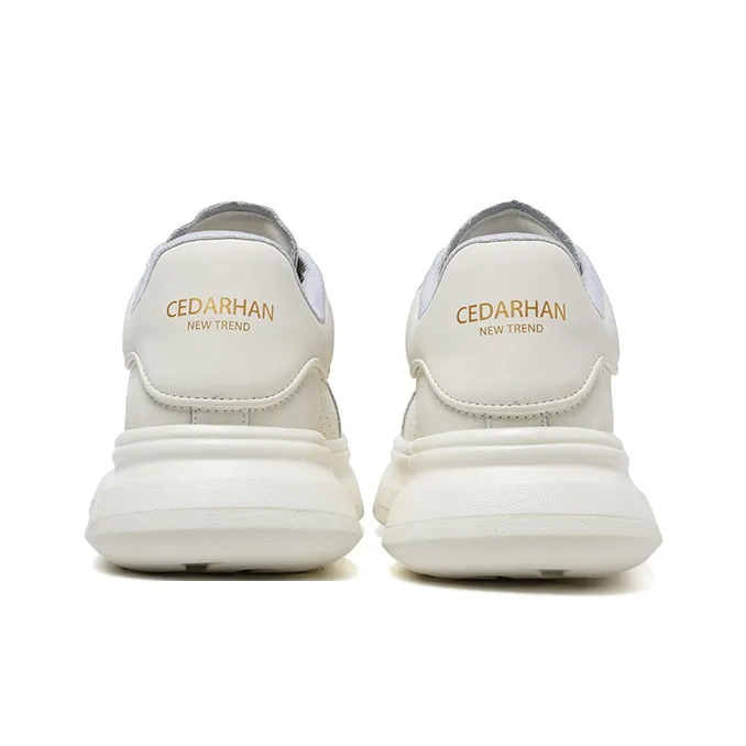 CEDAR HAN Coverage Lightweight Height Increasing Low Top Skateboard Shoes Men's White-2