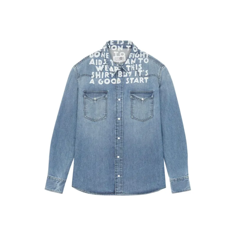 MM6 Maison Margiela Slogan print Denim Shirt-0