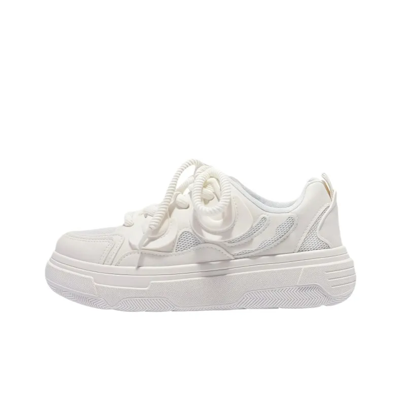 Luji Lightweight Support Height Increasing Low Top Skateboard Shoes Women's White-0