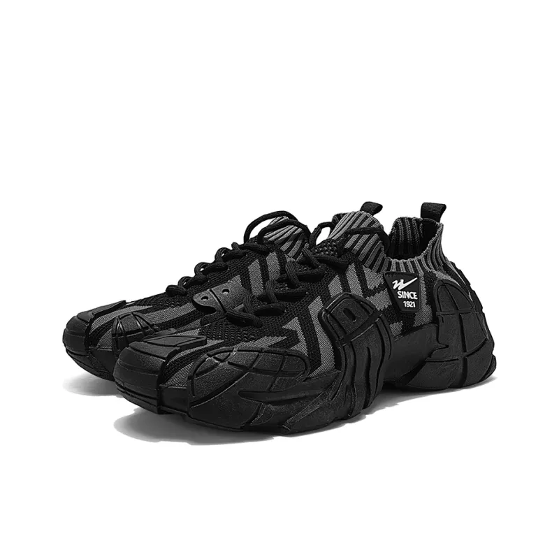 Binary Abrasion Resistant Slip Resistant Low Top Chunky Sneakers Men's Black Gray-6