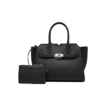 PIERRE CARDIN Cow Leather Shoulder Bag, Handbag Tubas Women's Black/Elephant Grey/Beige