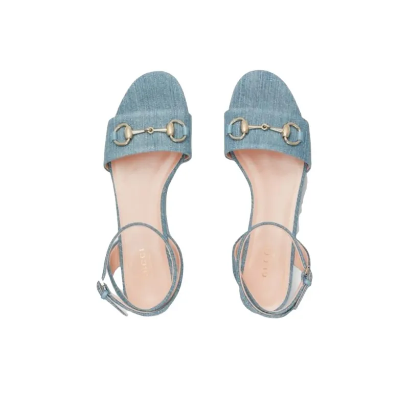 GUCCI Horsebit One Strap Sandals 7.3cm Women's Blue-3