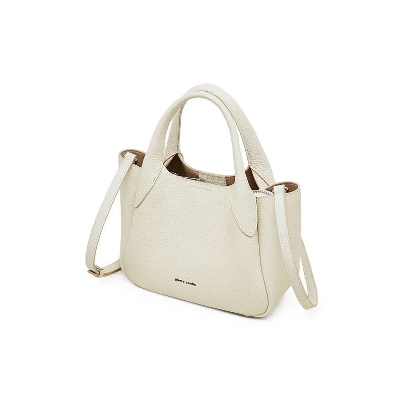 PIERRE CARDIN Top Grain Cow Leather Handbag, Shoulder Bag, Crossbody Bag Medium Size Women's Black//Beige/Elephant Gray-6