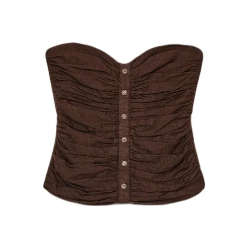 ZARA Strapless Tops Women's Brown