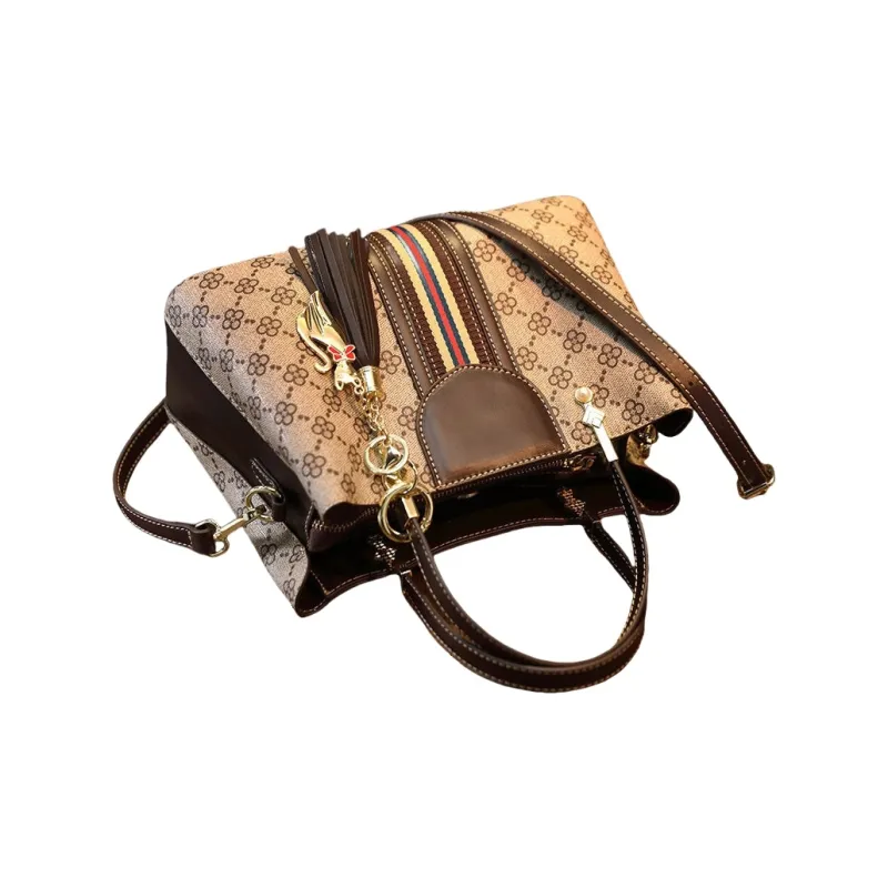 PESASRIE PVC Tote Shoulder Bag, Crossbody Bag, Handbag Women's Coffee-1