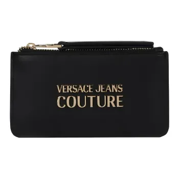 VERSACE JEANS COUTURE Stitched Leather Clutches Wallets Card Holders Women's Black