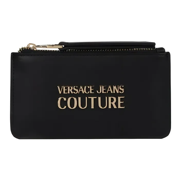 VERSACE JEANS COUTURE Stitched Leather Clutches Wallets Card Holders Women's Black-0