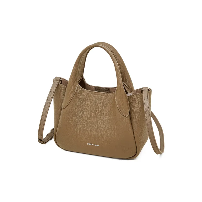 PIERRE CARDIN Top Grain Cow Leather Handbag, Shoulder Bag, Crossbody Bag Medium Size Women's Black//Beige/Elephant Gray-8