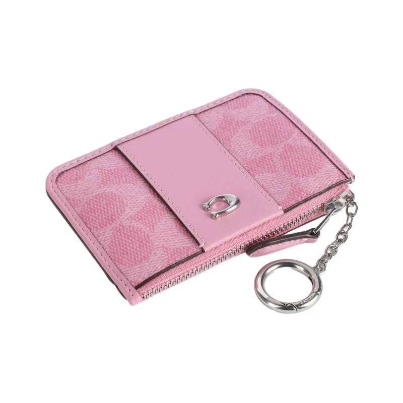 COACH Mini Id Skinny Coated Canvas With Calfskin Card Holder Mini Women's Bright Pink-2