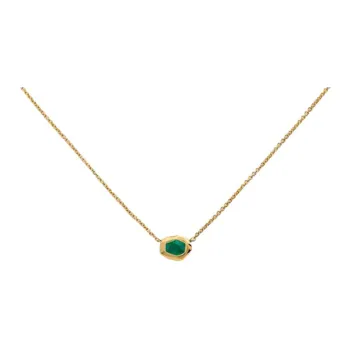 Monica Vinader, 925 Silver Plated 18K Gold, Green Agate Necklaces Women's Gold