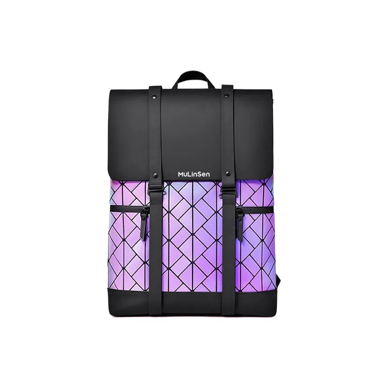 Mulinsen PU Backpack Handbag Regular Unisex Black/Gray/Dazzling Color-4