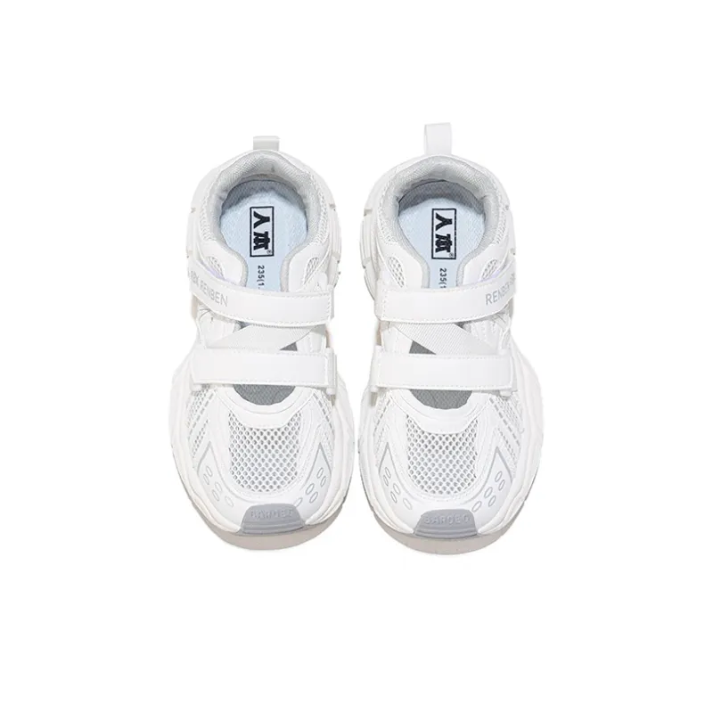 RENBEN Anti Slip Wear Resistant Low Top Chunky Sneakers Women's White-3