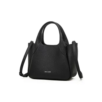 PIERRE CARDIN Top Grain Cow Leather Handbag, Shoulder Bag, Crossbody Bag Medium Size Women's Black//Beige/Elephant Gray