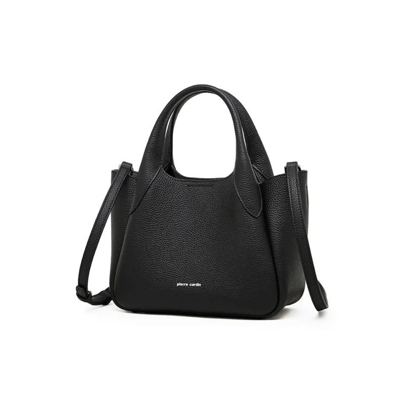 PIERRE CARDIN Top Grain Cow Leather Handbag, Shoulder Bag, Crossbody Bag Medium Size Women's Black//Beige/Elephant Gray-0