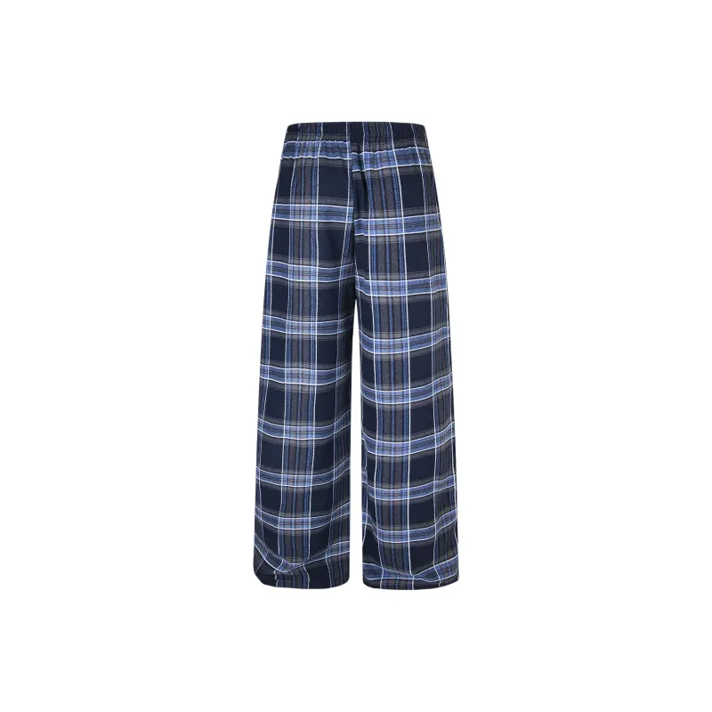 YINLEI Casual Pants Unisex Blue Plaid-1