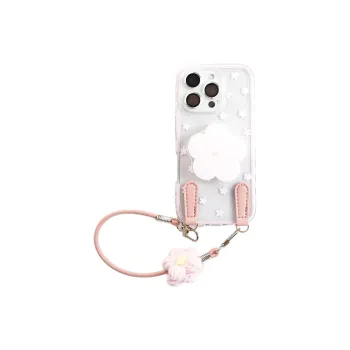 Sopi Acrylic Material 2 in 1 Floral Stand Lanyard Phone Cases Compatible With IPhone 16/15 Pro Max/Apple 13/14 Pro/Max
