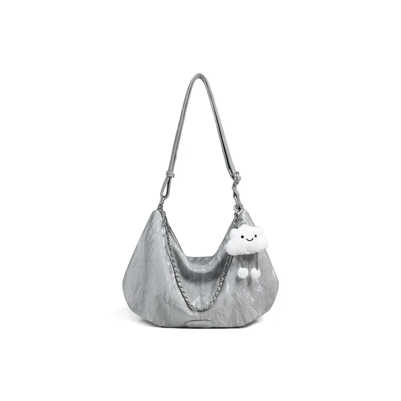 C°BANNER Cow Leather One Shoulder Crossbody Tote Medium Size Women's Silver Gray-2