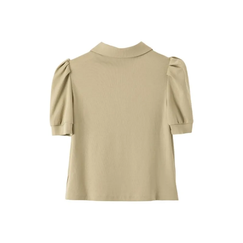 Late White Puff Sleeve T Shirt Women's-5