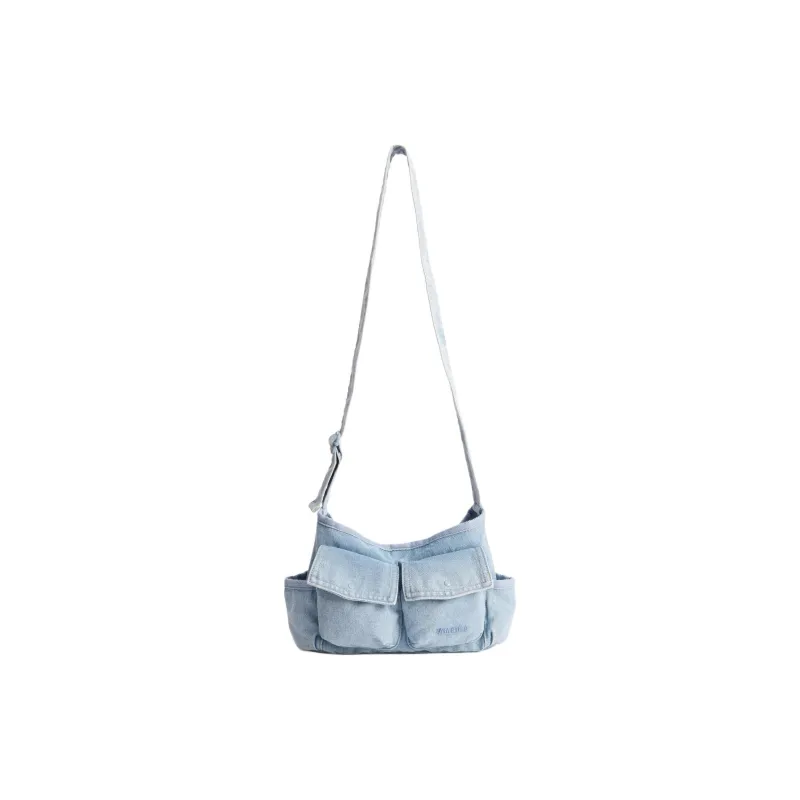 ZARA SRPLS Series Cotton Shoulder Bag, Crossbody Bag Women's Blue-0
