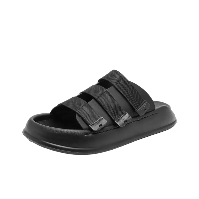 Roubini Slip Resistant Abrasion Resistant Slide Slippers Men's Black-1