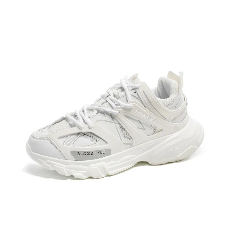 PAIBLOKS Shock Absorbers Slip Resistant Breathable Low Top Chunky Sneakers Unisex White-1