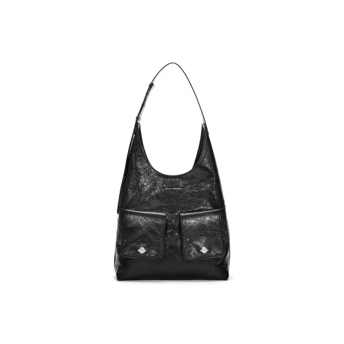 JELLYTOYBOY Cow Leather Planet Frame Saddle bag vintage One Shoulder/Underarm/Crossbody bag vintage Women's Black/Brown Color