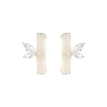 Asia Star Earrings Pale Greenish White Jade Women's