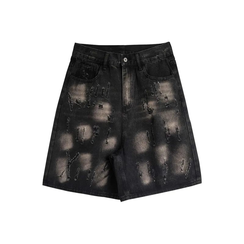 MIIOW Denim Shorts Unisex Black Gold-0