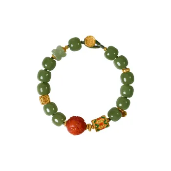 Long Fu Hetian Jade Bracelets Green Jade Women's