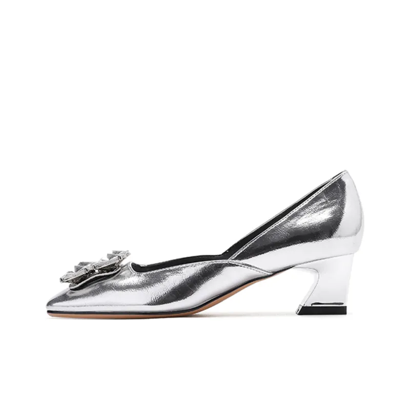 Lan Miao Chunky Heel High Heels 4CM Women's Silver-0