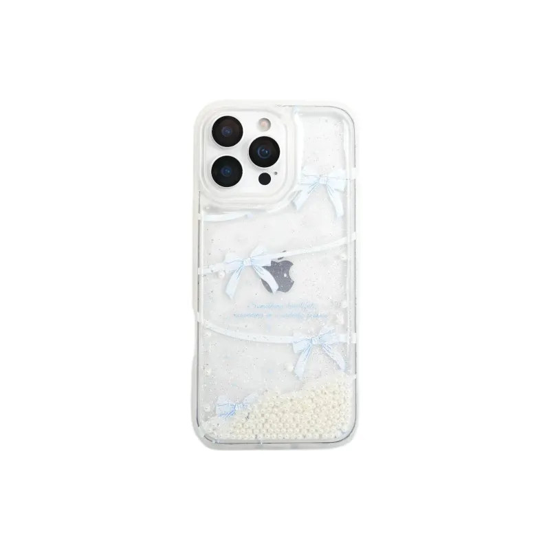 Sopi TPU Material Pearl Sand Blue Bowknot Phone Cases Compatible With IPhone 16/15 Pro Max/Apple 13/14 Pro/Max-5