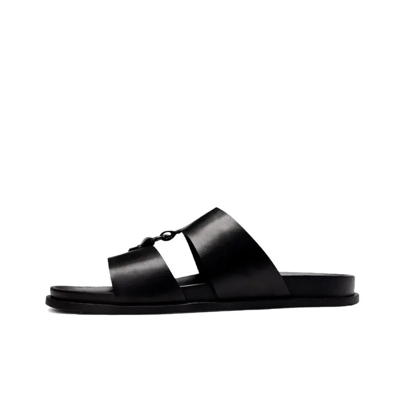 Voguhomme Rubber Sole Slip Resistant Slide Slippers Men's Black-0