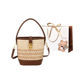 ERANGBEAR Straw Woven Bucket Bag, Shoulder Bag, Handbag Women's Multicolor